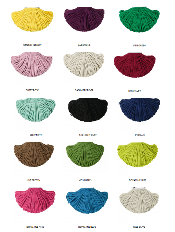Farbübersicht für Makramee-Kordeln